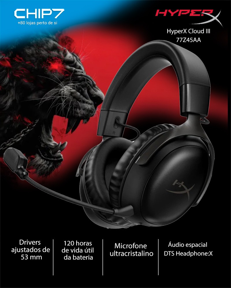 Headset Wireless HyperX Cloud III Gaming Preto | CHIP7